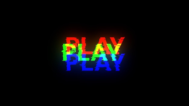 3d rendering play text with screen effects of technological glitches