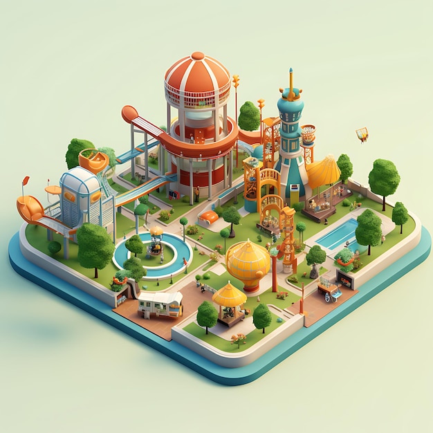 Photo 3d rendering of playground city isometric miniature