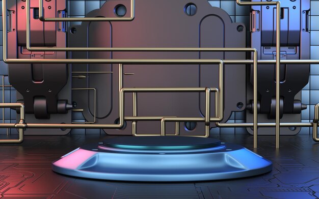 제품 디스플레이를 위한 연단 및 추상적 기하학적 미래형 받침대의 3d 렌더링