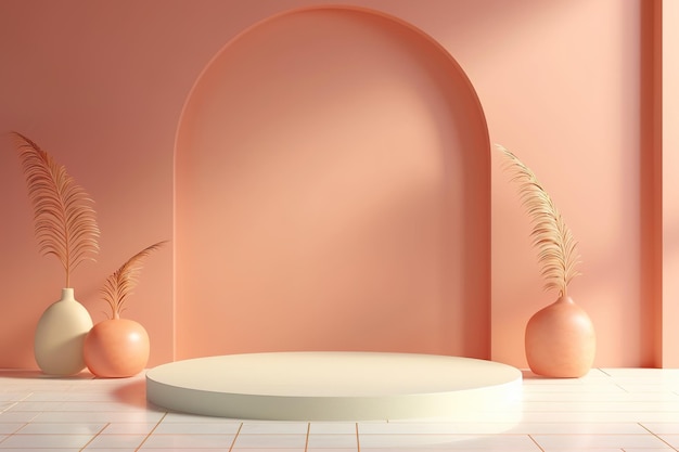 3D rendering of a podium and an arch behind