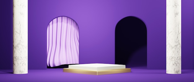 3D rendering of podium background. Mockup for show product. Blank scene showcase with empty round stage.