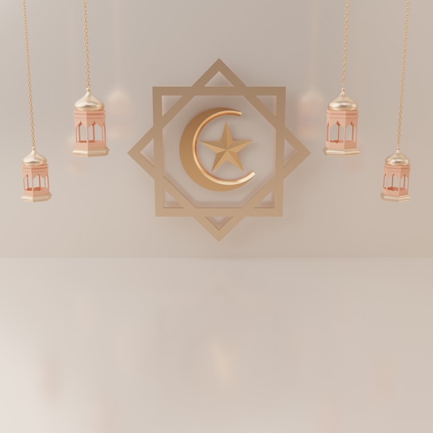 3d rendering podium display of product Eid mubarak sale concept