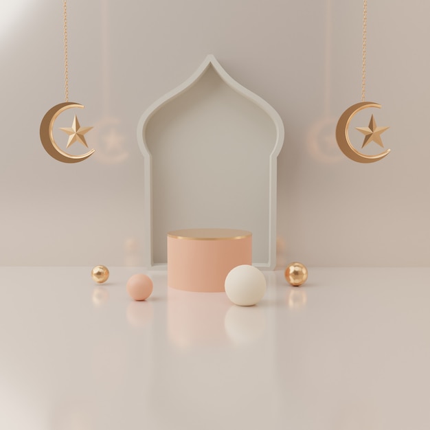 3d rendering podium display of product Eid mubarak sale concept