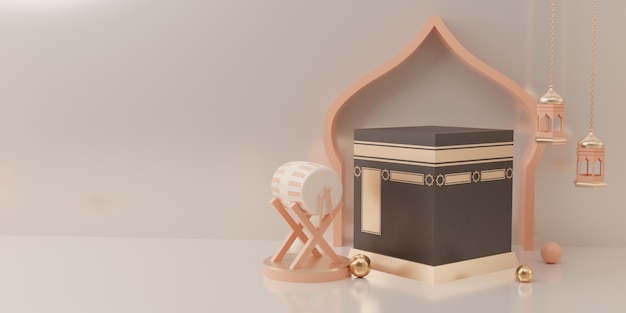 3d rendering podium display of product Eid mubarak sale concept