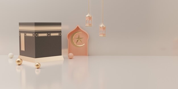 3d rendering podium display of product Eid mubarak sale concept