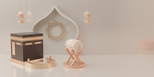 3d rendering podium display of product Eid mubarak sale concept