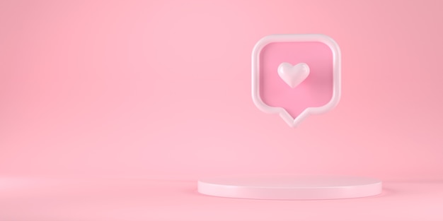 3d rendering of podium and heart message icon.
