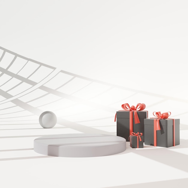 3D-rendering podium met geschenkdoos