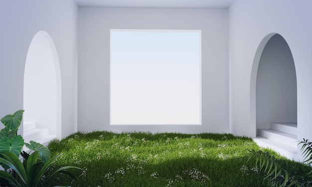 3d rendering of podium and plant