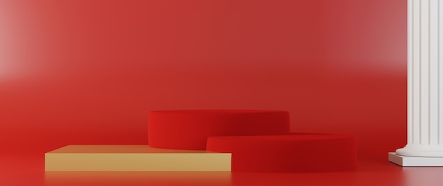 3D-рендеринг красного фона подиума для презентационной продукции.