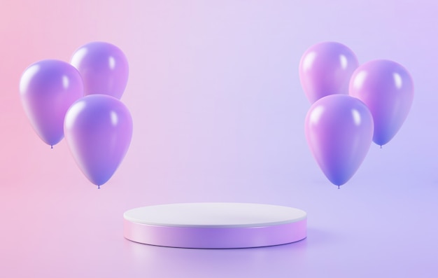 3D rendering of a podium surrounded by balloons