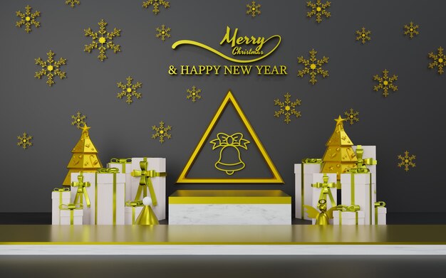 3d rendering of podium theme for Christmas