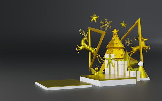 3d rendering of podium theme for Christmas