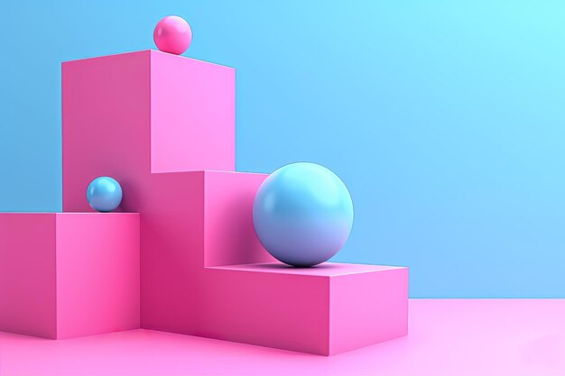 3d rendering of podium with geometric shapes pastel colors