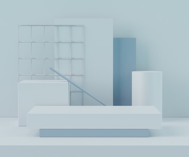 3D rendering of a podium with geometric shapes