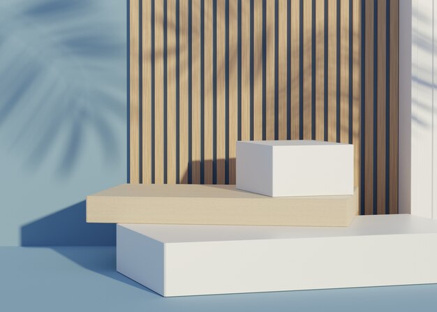 3D rendering of a podium with geometric shapes