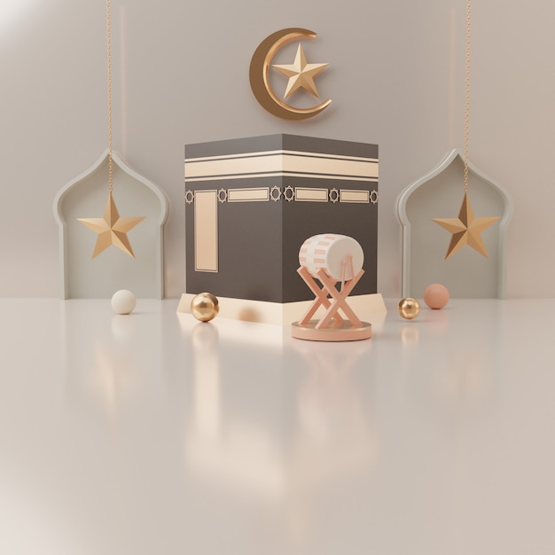 3D-rendering podiumvertoning van product Eid mubarak verkoop concept