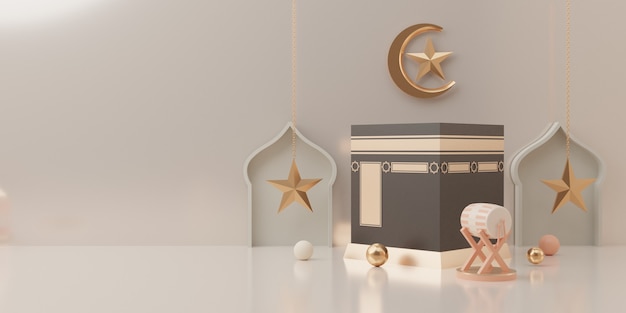 3D-rendering podiumvertoning van product Eid mubarak verkoop concept
