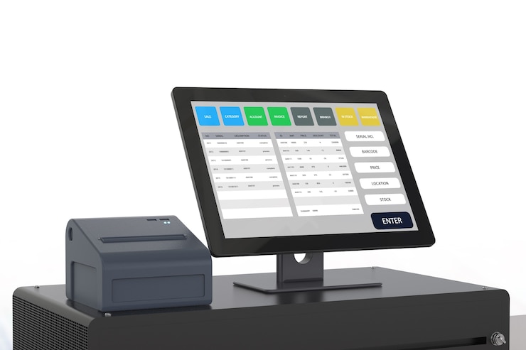 Photo 3d rendering point of sale system for store management