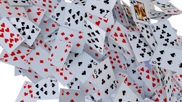 3d rendering poker cards falling