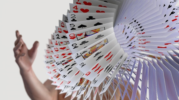 Photo 3d rendering poker cards falling
