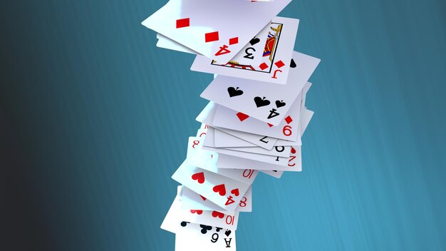 3d rendering poker cards falling