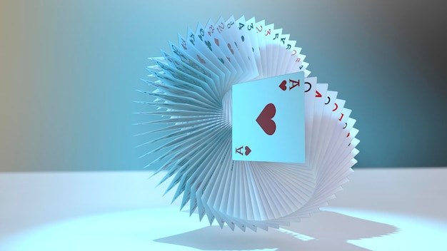 3d rendering poker cards falling