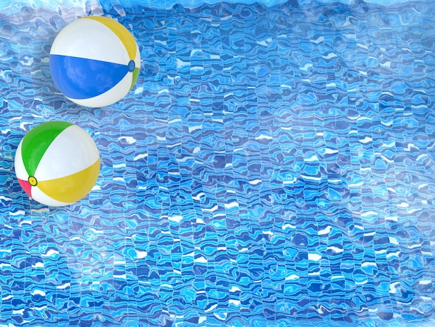 3d rendering pool top view with beach balls