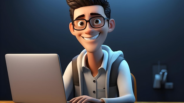 A 3D rendering portraying a joyful IT professional character