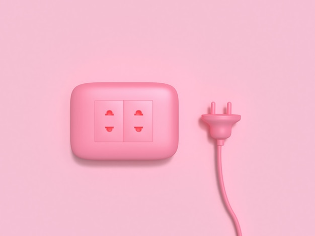 3d rendering power plug flat lay pink electricity technology