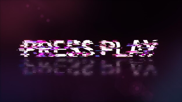 3D rendering press play text with screen effects of technological glitches