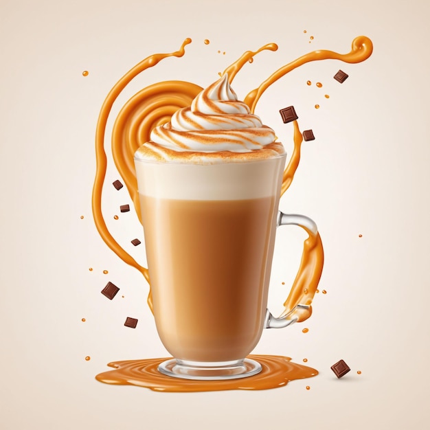 3d rendering pumpkin spice latte in cup with whipped cream