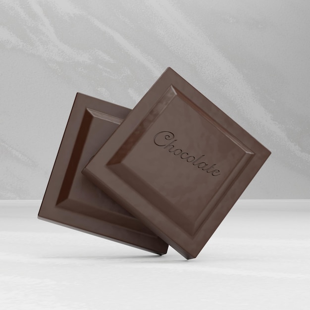 3D-rendering pure chocolade close-up op witte marmeren achtergrond