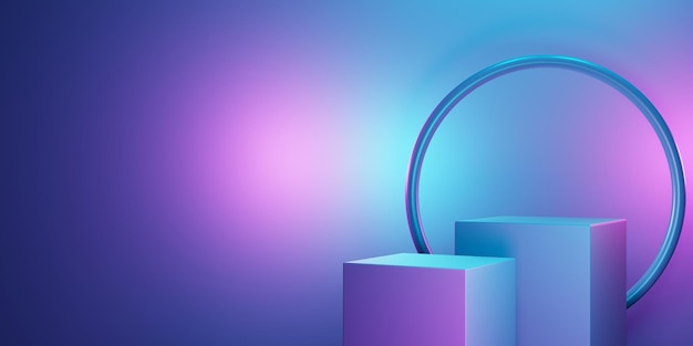 紫と青の抽象的な幾何学的背景の3Dレンダリング広告製品の表示