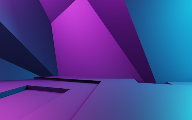 3d rendering of purple and blue abstract geometric background Cyberpunk concept advertising