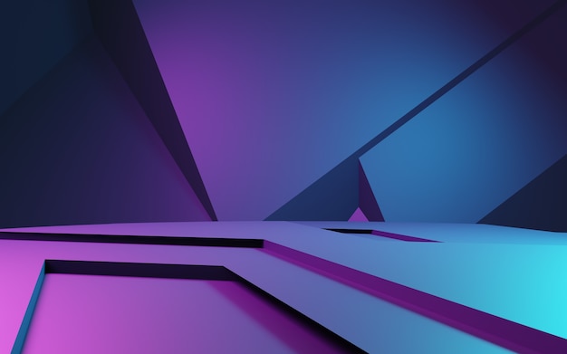 3d rendering of purple and blue abstract geometric background Cyberpunk concept advertising