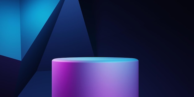 3d rendering of purple and blue abstract geometric background Scene for advertising product display