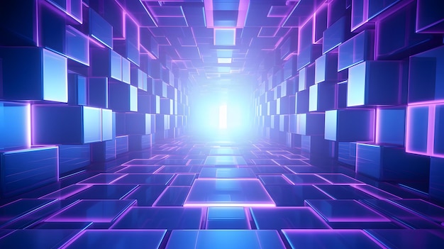 紫と青の抽象的な幾何学的な背景の3Dレンダリング 広告技術のシーン