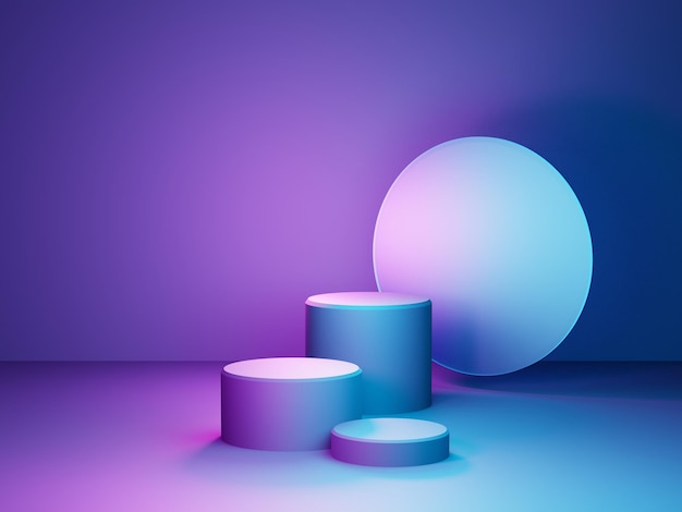 Rendering 3d di sfondo geometrico astratto viola e blu scena per la tecnologia pubblicitaria