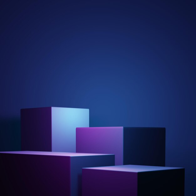 광고 기술에 대한 보라색과 파란색 추상적 인 기하학적 배경 장면의 3d 렌더링