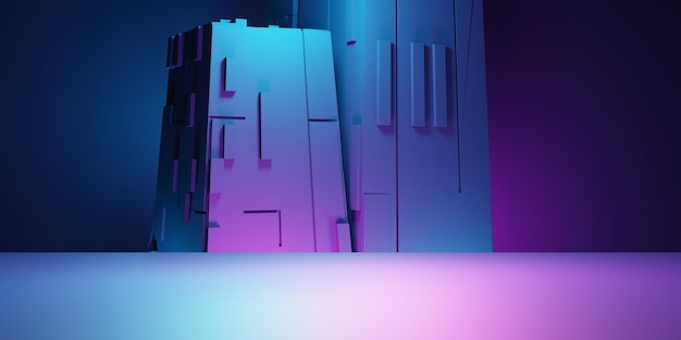 보라색과 파란색 추상적 인 기하학적 배경의 3d 렌더링 공상 과학 그림