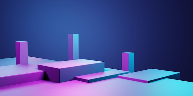 3d-рендеринг фиолетового и синего абстрактного геометрического фона