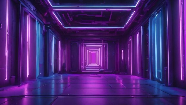 3d rendering of purple and blue abstract room background cyberpunk concept