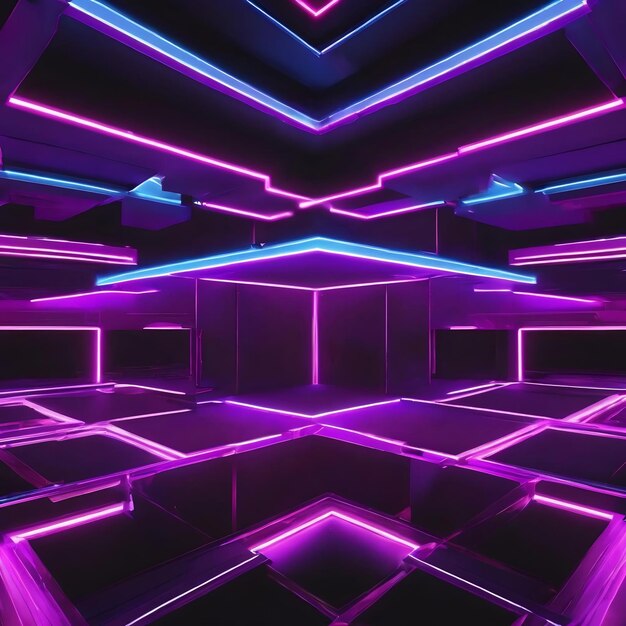 3d rendering of purple and blue neon light abstract geometric background sci fi illustration