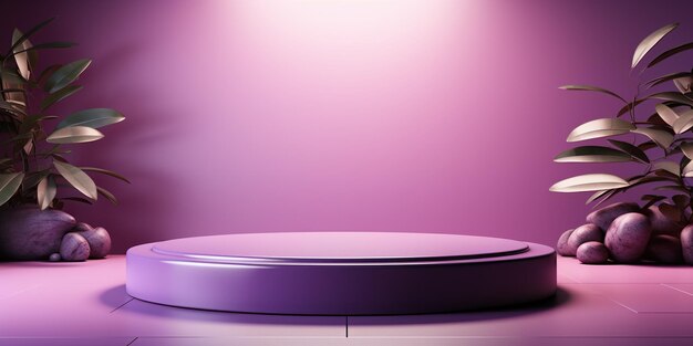 3d rendering of purple podium for product display Platform for product presentation