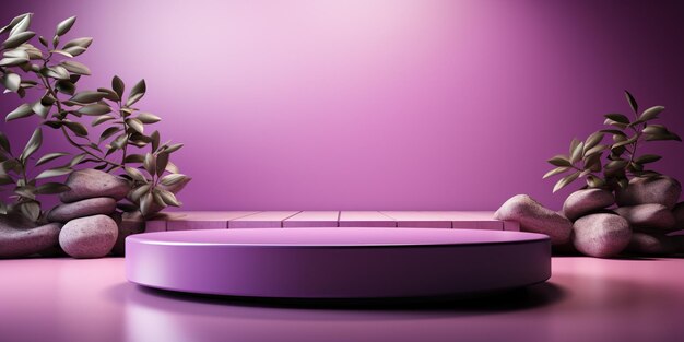 3d rendering of purple podium for product display Platform for product presentation