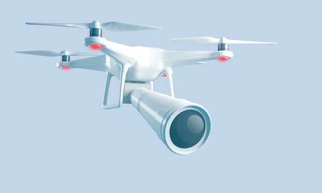 3d-rendering quadrocopter met een grote lens voor spion schieten