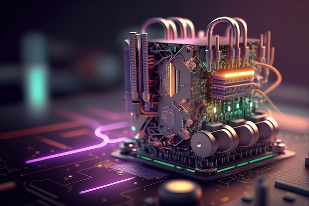 3D-рендеринг квантового процессора, квантового компьютера, созданного технологией AI изображения