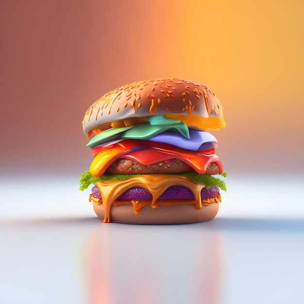 3d rendering of raindow burger melting