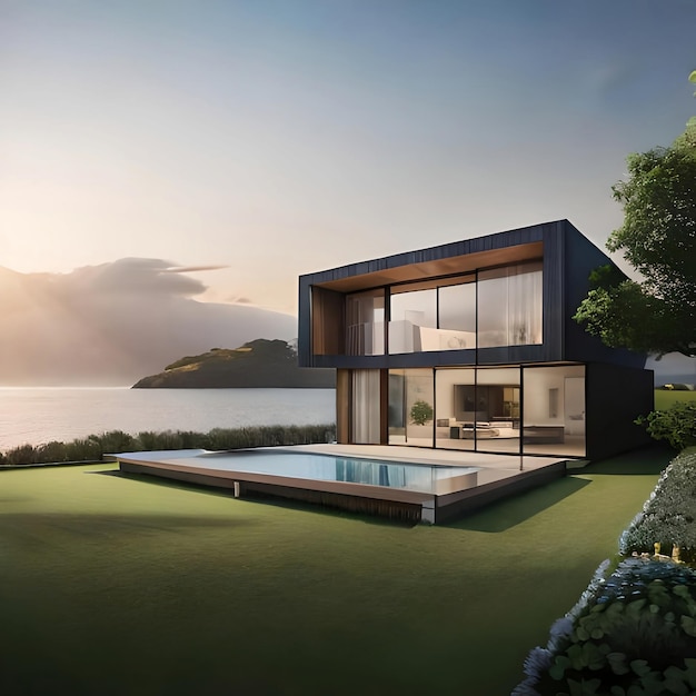 3d rendering real estate modern and luxury house with a swimming pool